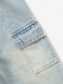 年轻男孩休闲松紧腰水洗多口袋牛仔裤，适合日常穿着，夏季 - 淺色水洗藍 - 查看 4