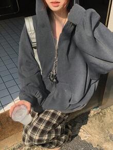 DAZY Women's Hooded Sweatshirt, Shiny Fabric, Long Sleeve, Loose Fit, Casual, Thermal Lined Hoodie Sweatshirt Fall/Winter