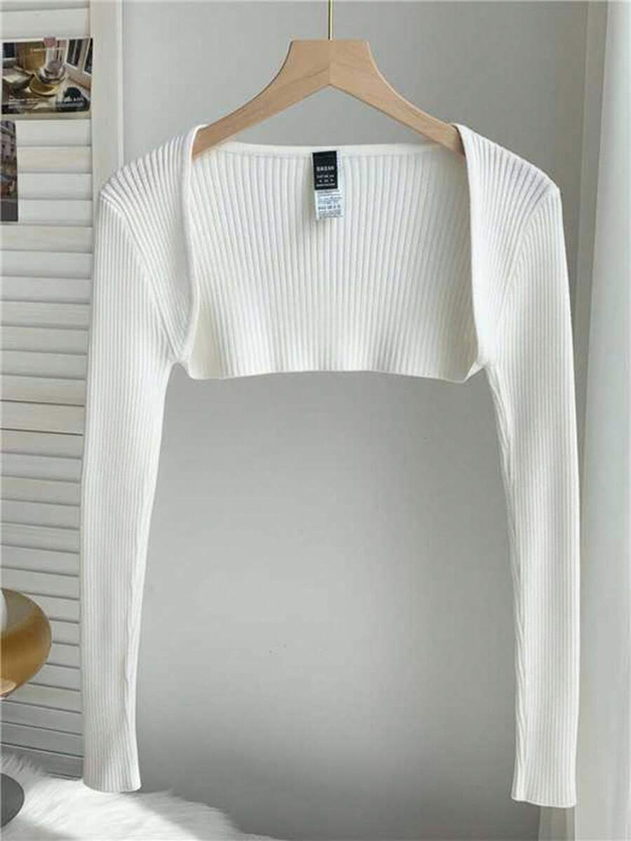 Comfortcana Cárdigan de punto acanalado sólido, parte superior de manga larga, top para salir en otoño/invierno - Blanco - Ver 1