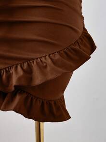 Sunspun Vestido ceñido de mujer talla grande de unicolor con escote en V sexy, cintura fruncida y recortes, para mujer - Óxido marrón - Ver 6
