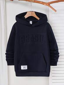 SHEIN Tween Boys' Embossed Letter Casual Oversized Men Hoodie Sweatshirt, Comfortable, Stylish, Versatile, Soft Fabric, Suitable For Daily Wear, School, Outings, Outdoor Activities, Autumn/Winter Boys Hoodie Kids Hoodie  Sweatshirts  Halloween   Hoodie Navy Blue Hoodie Dark Blue Hoodie Cotton Hoodie Hoodie With Pocket Fall Autumn And Winter Teen Hoodie
