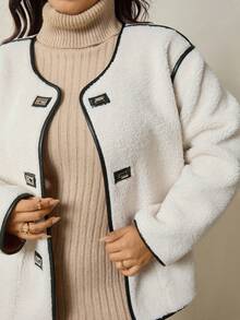 Zelara Plus Size Women Casual Versatile Contrast Color Trim Jacket, Autumn/Winter Winter Clothes Christmas Chic Fall Party Going Out  Elegant