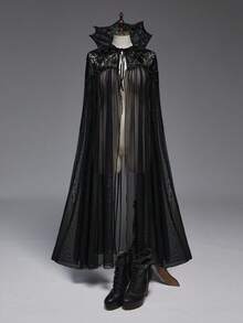 ROMWE EDITION Áo choàng choàng rộng rãi họa tiết ma cà rồng Gothic cổ dơi cỡ lớn cho nữ, họa tiết Halloween - màu đen - Xem 1