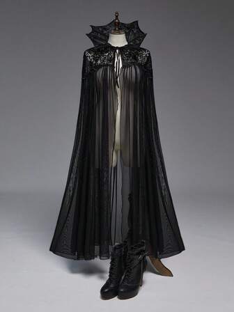 EDITION Blusa ampia da donna taglie forti in stile gotico vampiresco, con colletto a pipistrello, in pizzo e rete, adatta per Ognissanti