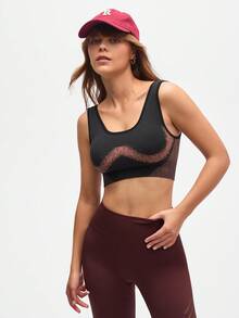 Dewbera Dewbera Women's Black And Pink Wave Pattern Seamless Sports Bra - Grey - View 5