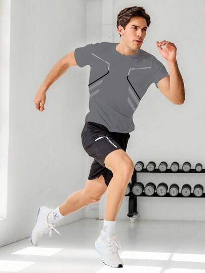 Manfinity Sport Corelite 男士休闲透气短袖T恤短裤运动套装，夏季健身套装