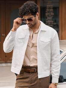 Manfinity VCAY Men's Casual Patchwork Collar Shacket, Fall, Winter - White - View 5