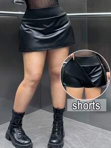 Muchica 大码女式纯色PU皮革短裙裤