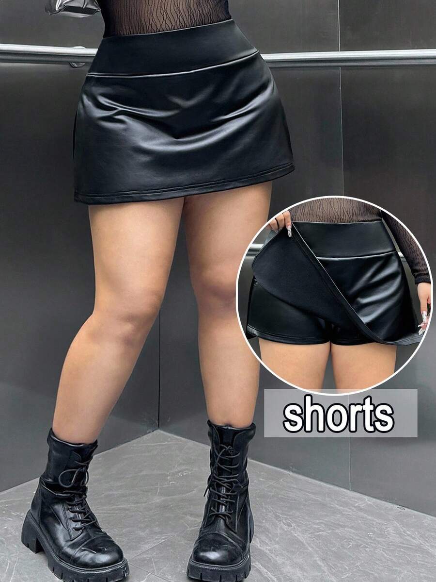 Muchica 大码女式纯色PU皮革短裙裤