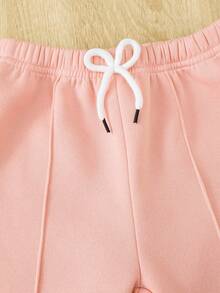 SHEIN Vintaside Kids 少女系带纯色休闲喇叭腿运动裤套装，秋冬