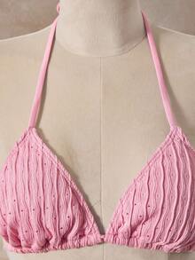 SHEIN Swim 女士纯色简约吊带比基尼泳装 - 粉色 - 查看 5