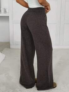 Solflare 大码女式针织休闲纯色阔腿裤，简约百搭，秋冬款