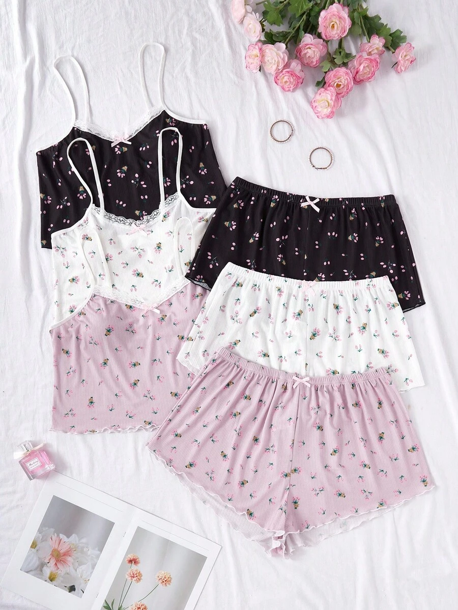 CottageSlumber PetitDoll 女士甜美碎花吊带背心和短裤睡衣套装，浪漫少女多件套家居服睡衣套装 - 彩色 - 查看 1
