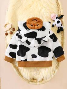 SHEIN Baby Girl Cute Cow Plush Jacket, Casual Outdoor Wear, Autumn/Winter Fall