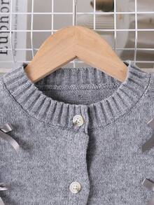 SHEIN 2 件套优雅蝴蝶结针织毛衣和褶皱针织裙套装，女童冬季服装