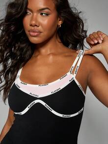 Missguided x Playboy Christmas Bodycon Mini Dress With Logo Elastic Straps - Black - View 5