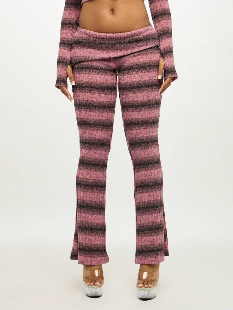 SUMWON Ombre Striped Knit Flare Pants High Waisted Bell Bottom Trousers Festival Casual Loungewear