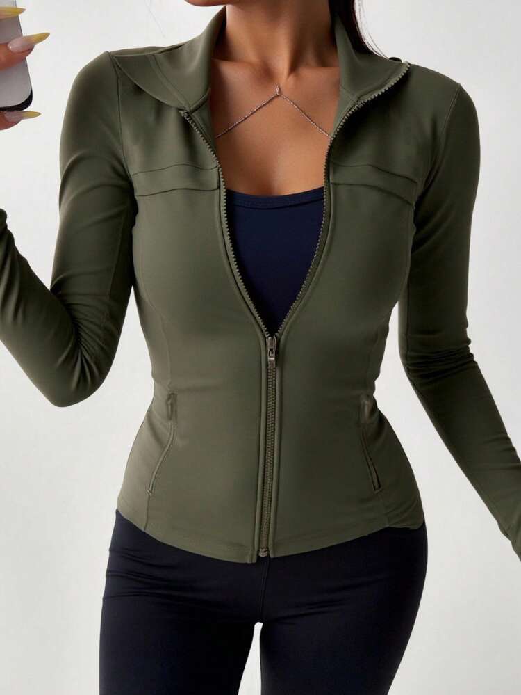 Women's Slim Fit Athletic Style Cardigan T-Shirt, Regular Jacket, Autumn/Winter