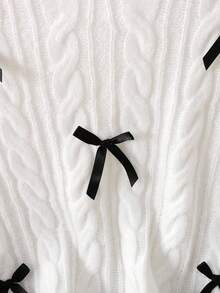 SHEIN Suéter casual de niña preadolescente con contraste de color, decoración de lazo y tejido acanalado, cómodo y lindo, adecuado para uso diario - Blanco - Ver 3