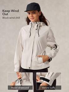 OutZeal 女式防水抽绳腰袋可调节风帽户外夹克徒步露营秋冬 - 米色 - 查看 3