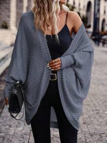 SHEIN Frenchy Casual Loose Batwing Sleeve Women Coats, Streetwear,Fall Winter - Navy Blue - View 3