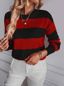 EMERY ROSE Áo len cổ tròn dáng rộng màu tương phản thường ngày dành cho nữ, Thu/Đông - Nhiều màu - Xem 1