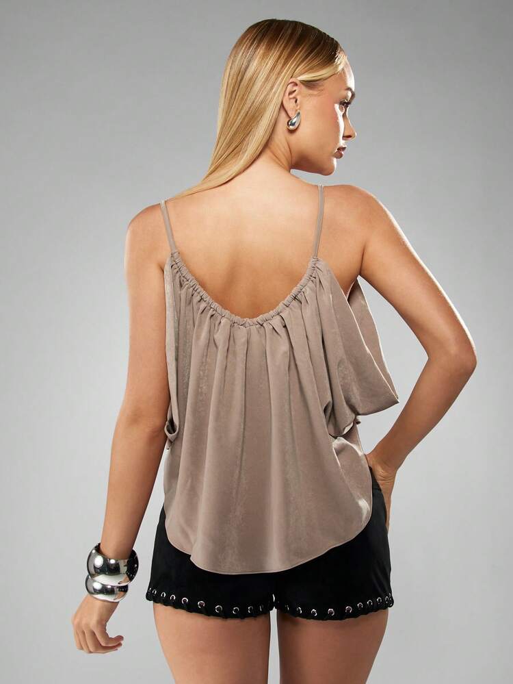 MISSGUIDED Satin Draped Cami Top With Gathered Neckline Sleeveless Blouse