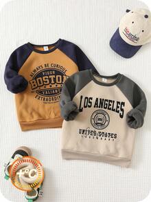 2pcs/Set Toddler Boys/Girls Thickened Contrast Color Block English Graphic Crew Neck Long Sleeve Sweatshirt Set, Comfortable Versatile Casual Daily Sporty Chic Basic Style, Suitable For Indoor, Outdoor, Skiing, Daily Wear, Sports, Play, Party, Photo Shoot, Back To School Season, Autumn/Winter Kids Autumn Clothes Boys Korean Fashion Kids Sweatshirt Boys Sweater Boys Sweatshirt Fall - Multicolor - View 6