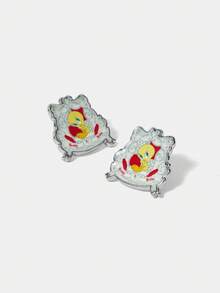 LOONEY TUNES X SHEIN أقراط كرتونية جميلة وعصرية - بيج - مشاهدة 3
