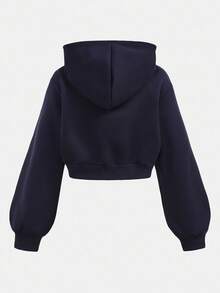 SHEIN Girlism 青少年女孩海軍藍冬季休閒兩件套，拉鍊連帽衫與寬鬆版型長褲，學院風返校穿搭，機場街頭穿搭 - 藏蓝色 - 查看 6