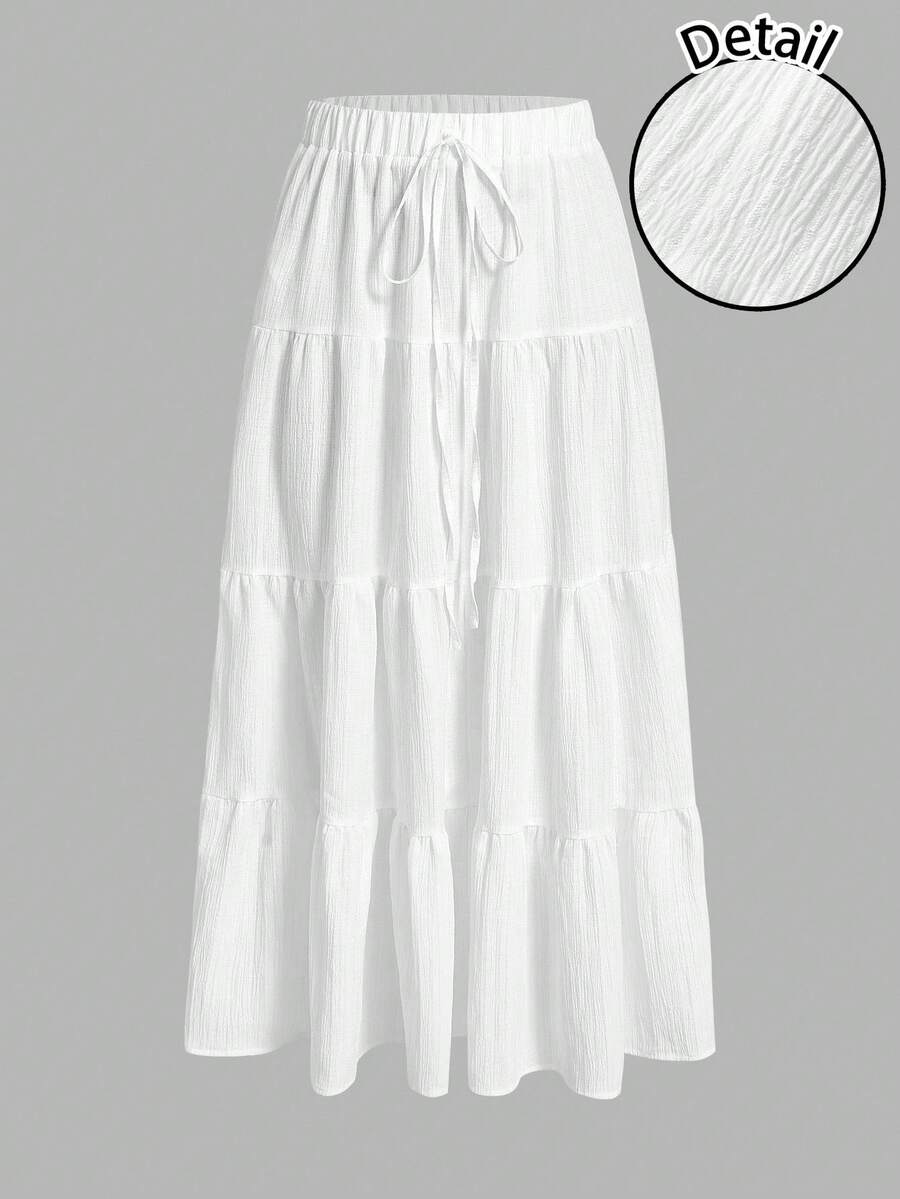 SHEIN EZwear Casual Vacation Style Women's Layered Cake Skirt, Suitable For Summer Vacation, Island, Party, Versatile, Early Autumn - Multicolor - View 1