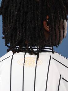 SUMWON NY Baseball Inspired Varsity Mesh Bomber Jacket Striped Pattern Retro Design Kids Youth Fashion Outerwear Streetwear Casual Collection Back To School Comfortable Boys Jacket Fall Winter - Black and White - View 7