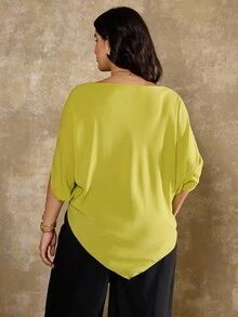 Roveilla 大码女式法式休闲不对称领口短袖衬衫 - 綠色 - 查看 3