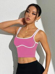 SHEIN Dewbera Áo ba lỗ thể thao thường ngày viền tương phản, phù hợp cho mùa hè - Màu Hồng Tươi - Xem 6