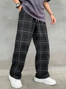 Claim Dot Men Casual Plaid Drawstring Waist Pants, Fall