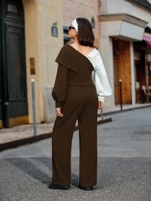 SHEIN 2pcs Teen Girls Casual Urban Splice Contrast Color 2 In 1 Shirt And Wide Leg Pants Suit - Multicolor - View 2
