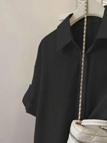 INAWLY 女式纯色前扣休闲百搭短袖衬衫