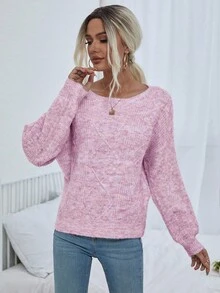 EMERY ROSE Women's Casual Loose Fit Crew Neck Drop Shoulder Long Sleeve Pink Sweater, Autumn/Winter - Multicolor - View 4