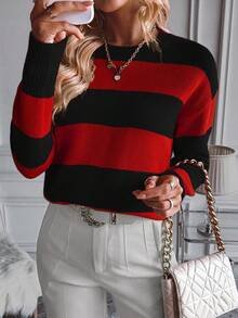 EMERY ROSE Áo len cổ tròn dáng rộng màu tương phản thường ngày dành cho nữ, Thu/Đông - Nhiều màu - Xem 5