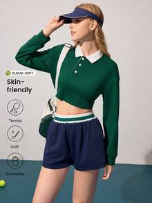 CourtClass Women's Long Sleeve Casual Outdoor Sports Polo Shirt For Daily Workout - Green - View 1
