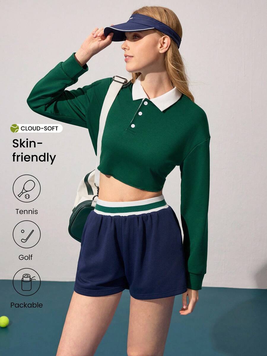 CourtClass Women's Long Sleeve Casual Outdoor Sports Polo Shirt For Daily Workout - Green - View 1