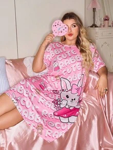 SHEIN Camisón de punto con diseño de conejo de dibujos animados para tallas grandes - Multicolor - Ver 4