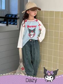 DAZY HELLO KITTY AND FRIENDS | SHEIN 少女圆领卡通图案针织长袖T恤，秋季 - 彩色 - 查看 6