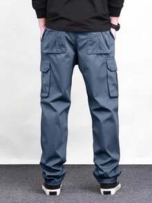 Manfinity Homme Men's Solid Color Front Tie Pocket Casual Pants, Everyday Wear, Fall - Dusty Blue - View 2