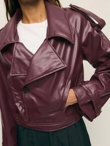 Nöista Pu Leather Jacket Gives A Bold Upgrade To Fall For Women And Alternative Winter Clothes Women Love. With Oversized Lapels, Button Detailing, And Edgy Buckle Straps, It's A Must-Have For Halloween Or Statement Fall/Winter - Burgundy - View 4
