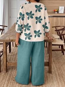 Weeklong Plus Size Women Casual Loose Fitting Top And Wide Leg Pants 2 Pieces Set - Multicolor - View 2