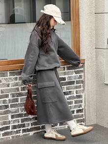 Dazy Kids 2 pezzi/Set Outfit autunnale per ragazze, Abito felpa cargo casual, Moda coreana 2 in 1 Top e Gonna lunga