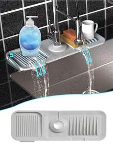 SHEIN 1 件装硅胶排水垫厨房/浴室水槽防溅防滑表面垫/架，装饰性防滑台面保护垫，家居和厨房装饰及实用礼品，舒适的秋冬风格 - 灰色 - 查看 6