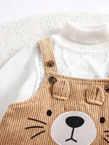 SHEIN Pelele de bebé recién nacido niña lindo y versátil con estampado de dibujos animados de pana, para otoño/invierno - Caqui - Ver 7