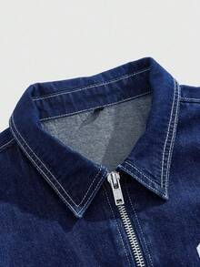 ROMWE MEN Prep 男士短款牛仔夹克，复古街头风格 - 黑色 - 查看 5